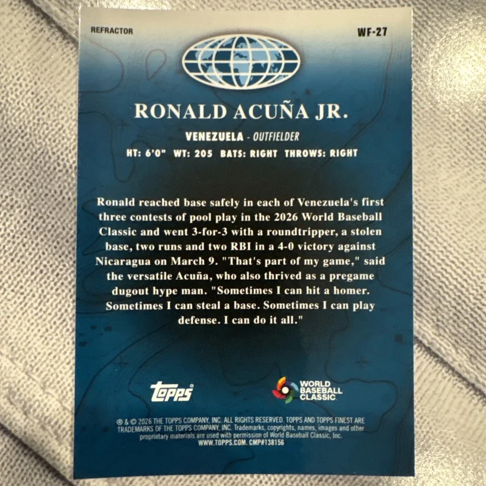 2026 Topps Finest World's Finest Refractor Ronald Acuña Jr. #WF-27 Venezuela